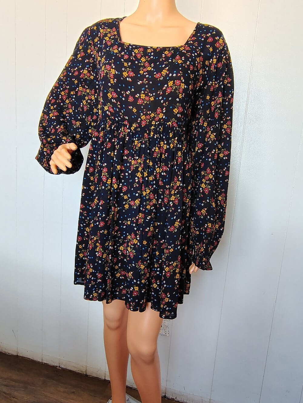 Patrons of Peace Black Floral Top with Yellow, Red & Blue Accents